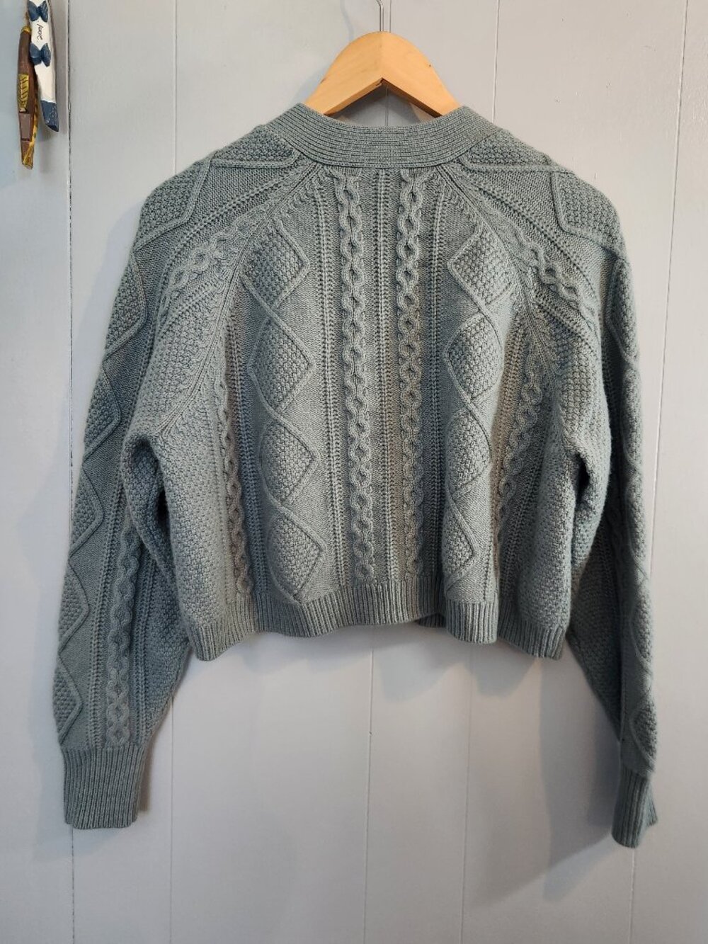 Madewell cable knit cropped vneck cardigan sweater wool cotton - Picture 3 of 10